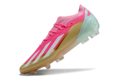 Men's Adidas X 23 Crazyfast.1 FG Firm Ground Low-Tops Football Boots - Pink/White/Gold/Jade