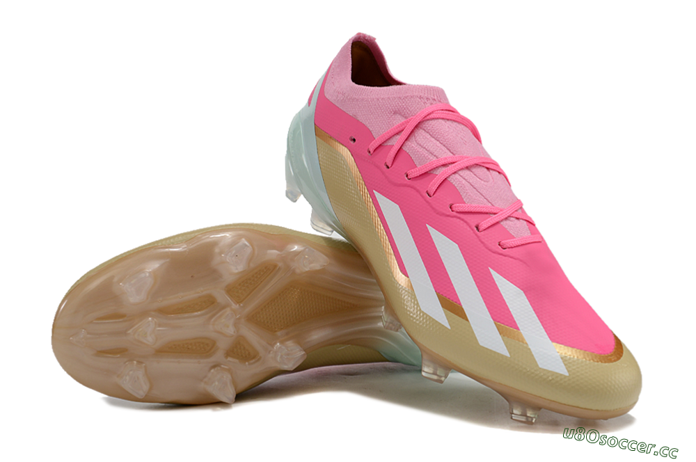 Men's Adidas X 23 Crazyfast.1 FG Firm Ground Low-Tops Football Boots - Pink/White/Gold/Jade 3