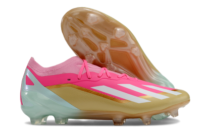 Men's Adidas X 23 Crazyfast.1 FG Firm Ground Low-Tops Football Boots - Pink/White/Gold/Jade