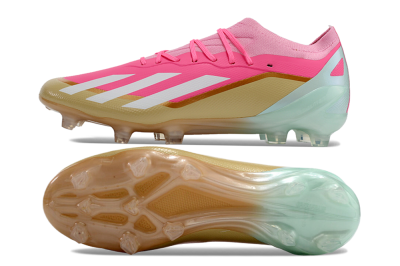 Men's Adidas X 23 Crazyfast.1 FG Firm Ground Low-Tops Football Boots - Pink/White/Gold/Jade