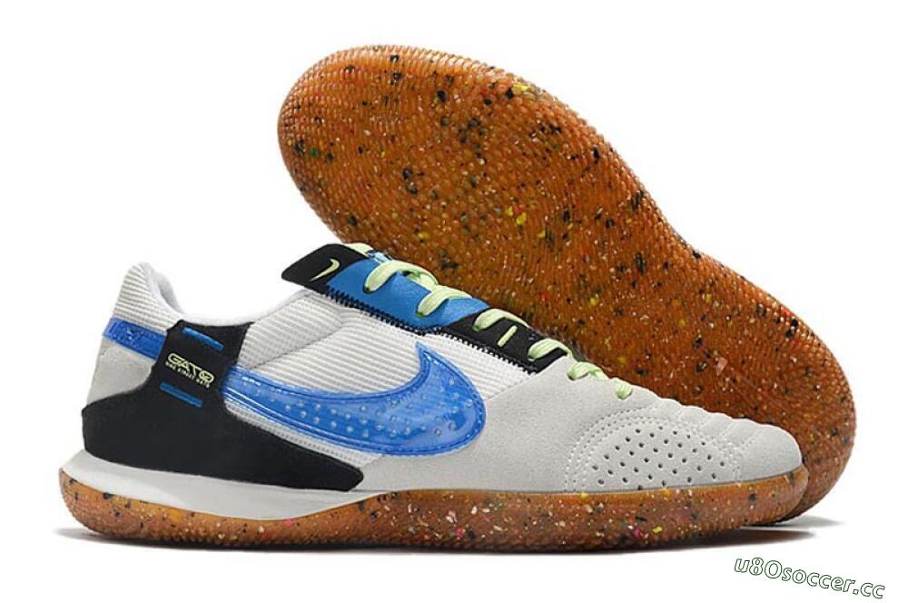 Men's Nike Street Gato IC Indoor & Futsal Low-Tops Football Shoes - Grey/White/Blue 2