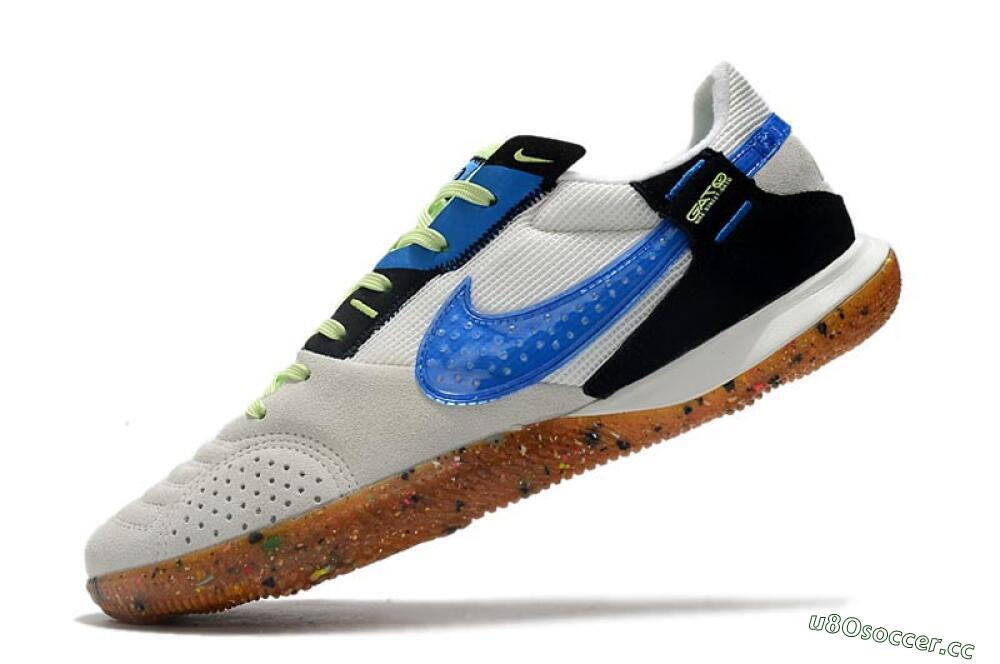 Men's Nike Street Gato IC Indoor & Futsal Low-Tops Football Shoes - Grey/White/Blue 5