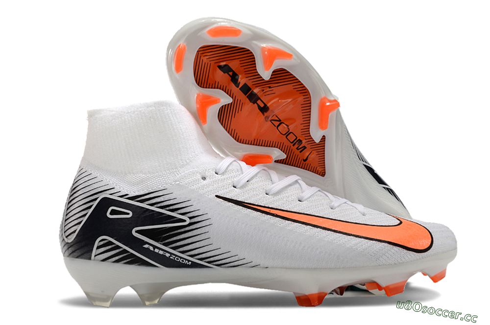 Women's Nike Air Zoom Mercurial Superfly 10 Elite FG Firm Ground High-Tops Football Boots - White/Orange/Black 2