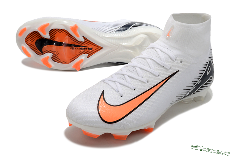 Women's Nike Air Zoom Mercurial Superfly 10 Elite FG Firm Ground High-Tops Football Boots - White/Orange/Black 3
