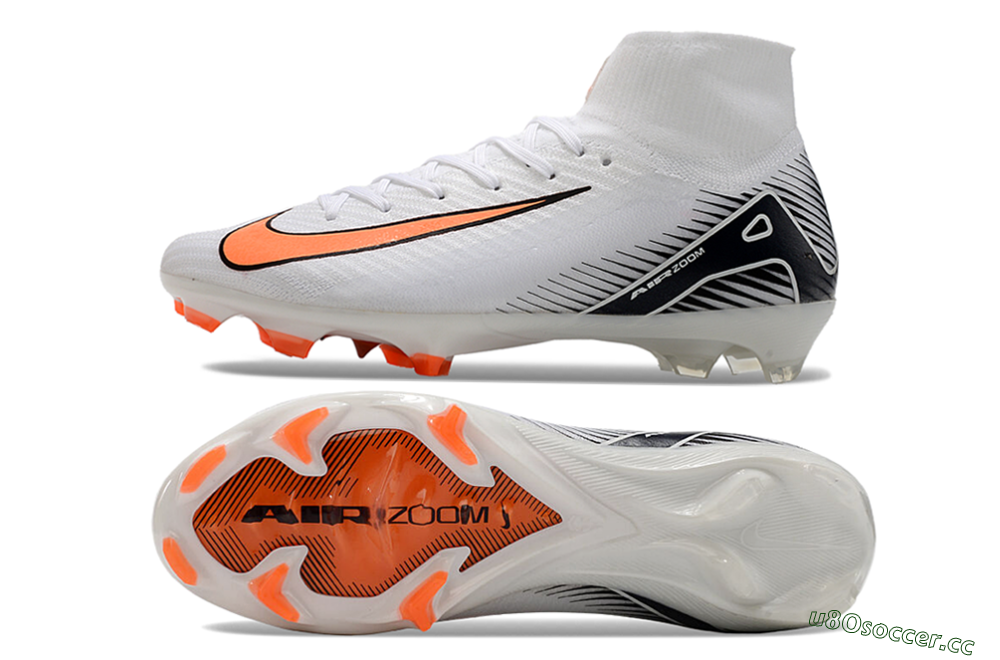 Women's Nike Air Zoom Mercurial Superfly 10 Elite FG Firm Ground High-Tops Football Boots - White/Orange/Black 1