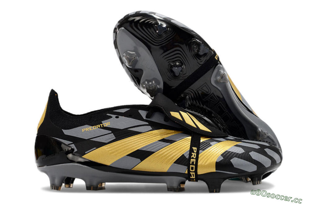 Men's Adidas Predator Elite Foldover Tongue FG Firm Ground Low-Tops Football Boots - Black/Grey/Gold 2