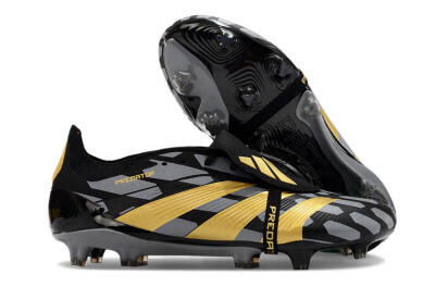 Men's Adidas Predator Elite Foldover Tongue FG Firm Ground Low-Tops Football Boots - Black/Grey/Gold