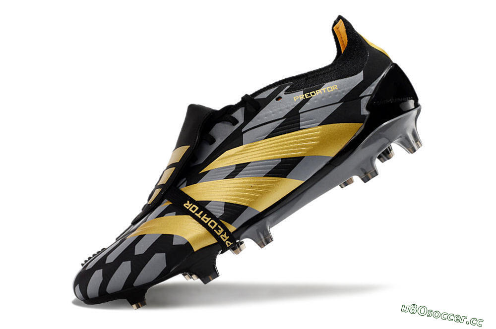 Men's Adidas Predator Elite Foldover Tongue FG Firm Ground Low-Tops Football Boots - Black/Grey/Gold 5