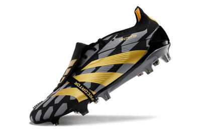 Men's Adidas Predator Elite Foldover Tongue FG Firm Ground Low-Tops Football Boots - Black/Grey/Gold