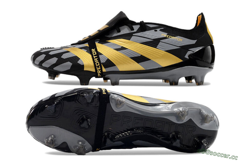 Men's Adidas Predator Elite Foldover Tongue FG Firm Ground Low-Tops Football Boots - Black/Grey/Gold 1