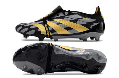 Men's Adidas Predator Elite Foldover Tongue FG Firm Ground Low-Tops Football Boots - Black/Grey/Gold