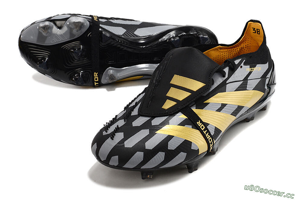 Men's Adidas Predator Elite Foldover Tongue FG Firm Ground Low-Tops Football Boots - Black/Grey/Gold 3