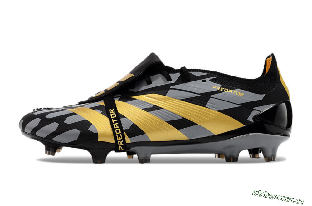 Men's Adidas Predator Elite Foldover Tongue FG Firm Ground Low-Tops Football Boots - Black/Grey/Gold 0