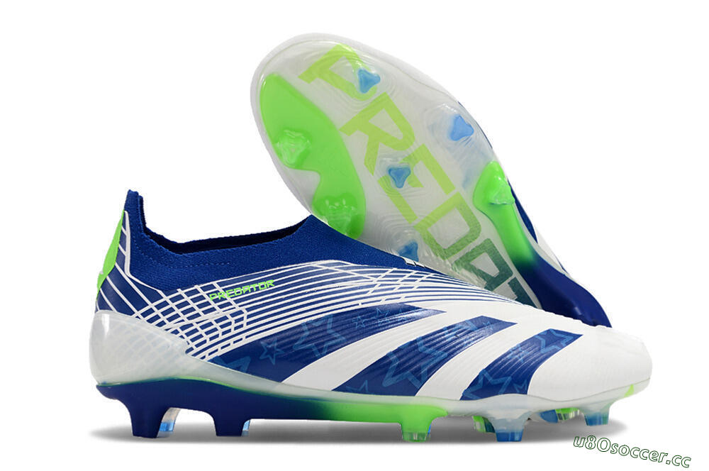 Men's Adidas Predator+ 24 Elite Laceless FG Firm Ground Low-Tops Football Boots - White/Blue/Yellow 2