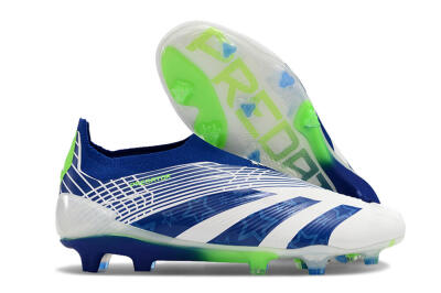 Men's Adidas Predator+ 24 Elite Laceless FG Firm Ground Low-Tops Football Boots - White/Blue/Yellow
