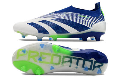 Men's Adidas Predator+ 24 Elite Laceless FG Firm Ground Low-Tops Football Boots - White/Blue/Yellow