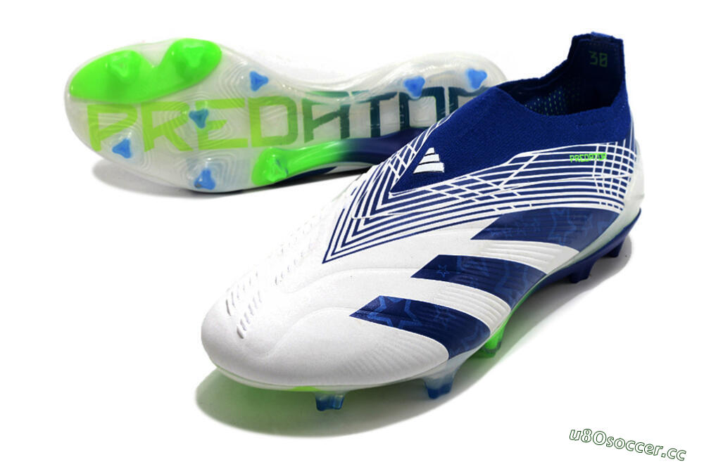 Men's Adidas Predator+ 24 Elite Laceless FG Firm Ground Low-Tops Football Boots - White/Blue/Yellow 3