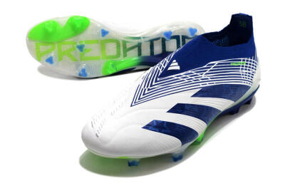 Men's Adidas Predator+ 24 Elite Laceless FG Firm Ground Low-Tops Football Boots - White/Blue/Yellow