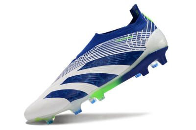 Men's Adidas Predator+ 24 Elite Laceless FG Firm Ground Low-Tops Football Boots - White/Blue/Yellow