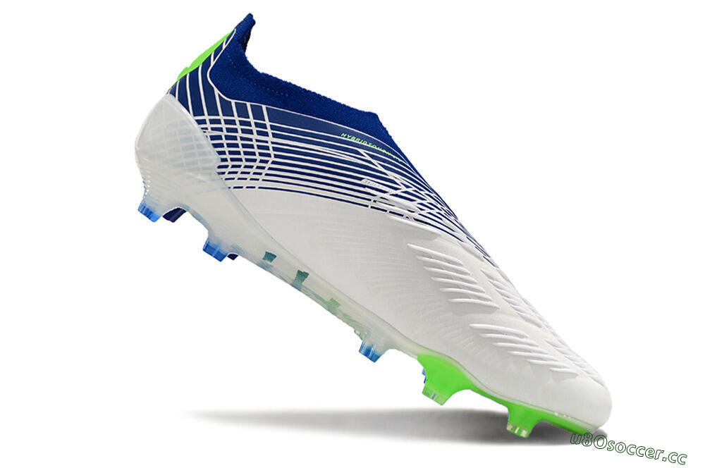 Men's Adidas Predator+ 24 Elite Laceless FG Firm Ground Low-Tops Football Boots - White/Blue/Yellow 4