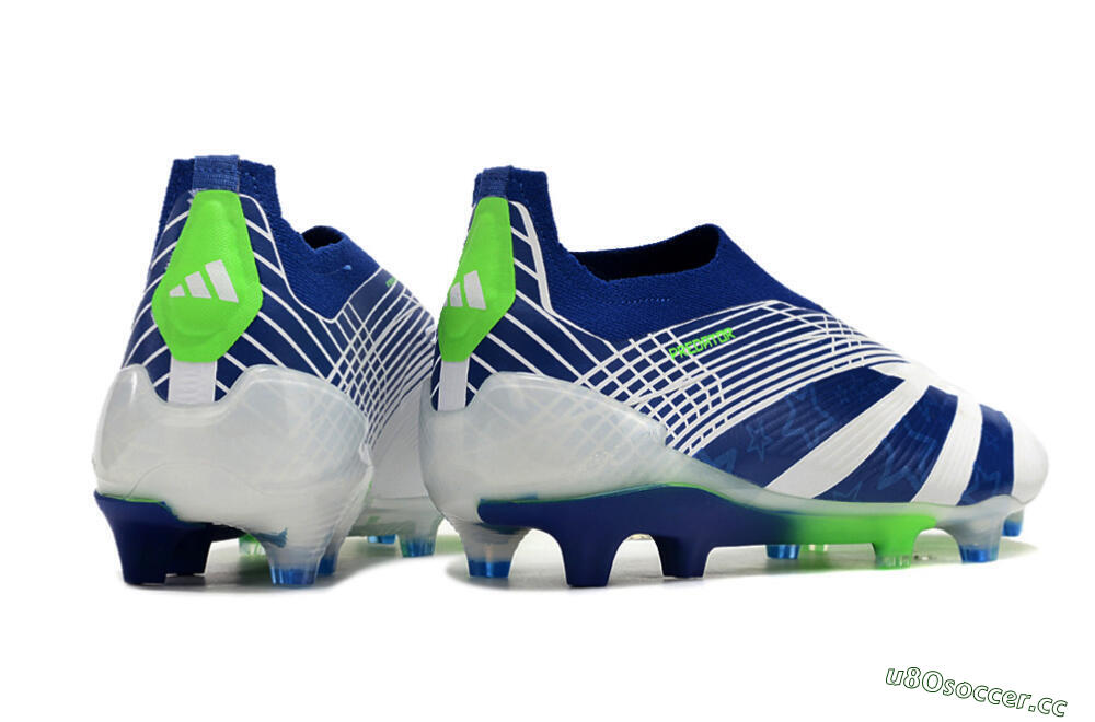 Men's Adidas Predator+ 24 Elite Laceless FG Firm Ground Low-Tops Football Boots - White/Blue/Yellow 6