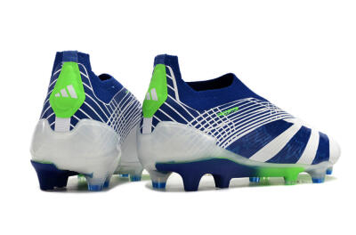 Men's Adidas Predator+ 24 Elite Laceless FG Firm Ground Low-Tops Football Boots - White/Blue/Yellow