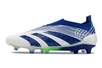 Men's Adidas Predator+ 24 Elite Laceless FG Firm Ground Low-Tops Football Boots - White/Blue/Yellow