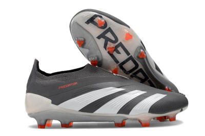 Men's Adidas Predator+ 24 Elite Laceless FG Firm Ground Low-Tops Football Boots - Grey/White/Orange