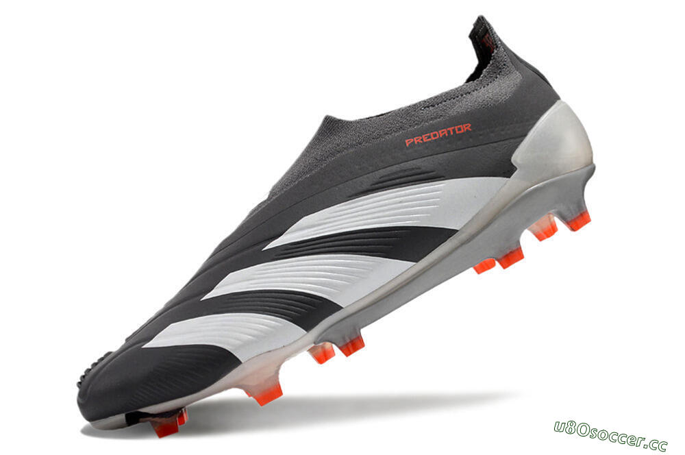 Men's Adidas Predator+ 24 Elite Laceless FG Firm Ground Low-Tops Football Boots - Grey/White/Orange 5