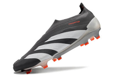 Men's Adidas Predator+ 24 Elite Laceless FG Firm Ground Low-Tops Football Boots - Grey/White/Orange