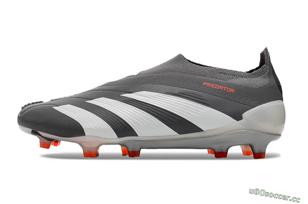 Men's Adidas Predator+ 24 Elite Laceless FG Firm Ground Low-Tops Football Boots - Grey/White/Orange 0
