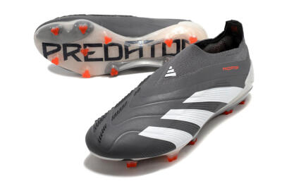 Men's Adidas Predator+ 24 Elite Laceless FG Firm Ground Low-Tops Football Boots - Grey/White/Orange