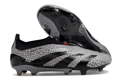 Men's Adidas Predator+ 24 Elite Laceless FG Firm Ground Low-Tops Football Boots - Grey/Black/Red