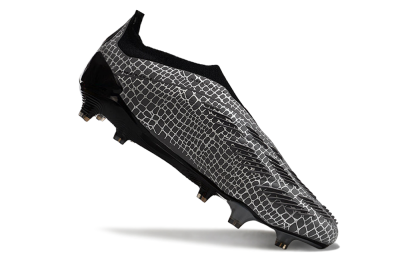 Men's Adidas Predator+ 24 Elite Laceless FG Firm Ground Low-Tops Football Boots - Grey/Black/Red