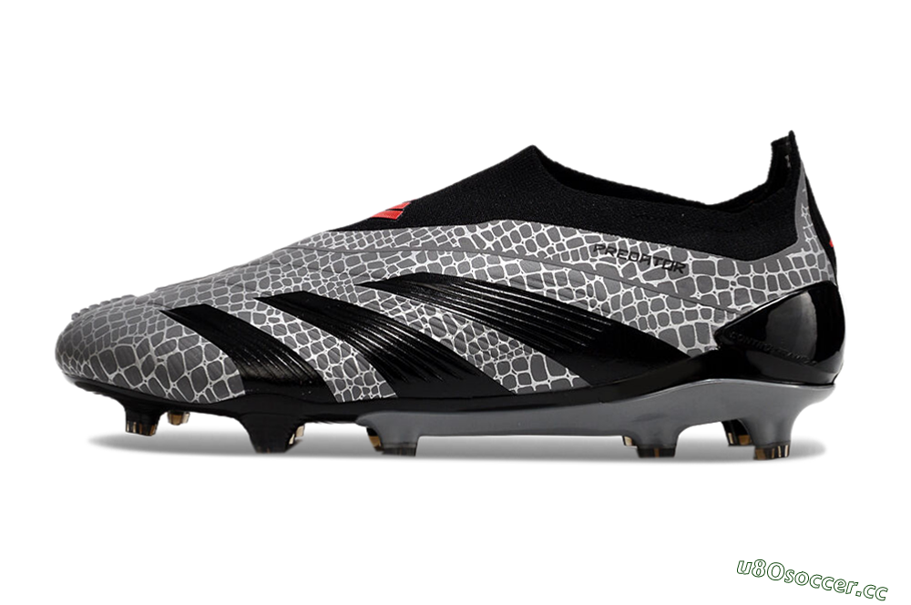 Men's Adidas Predator+ 24 Elite Laceless FG Firm Ground Low-Tops Football Boots - Grey/Black/Red 0
