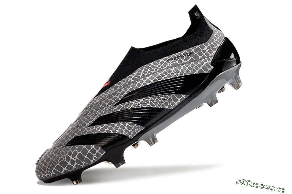Men's Adidas Predator+ 24 Elite Laceless FG Firm Ground Low-Tops Football Boots - Grey/Black/Red 5