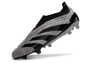Men's Adidas Predator+ 24 Elite Laceless FG Firm Ground Low-Tops Football Boots - Grey/Black/Red