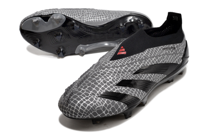 Men's Adidas Predator+ 24 Elite Laceless FG Firm Ground Low-Tops Football Boots - Grey/Black/Red
