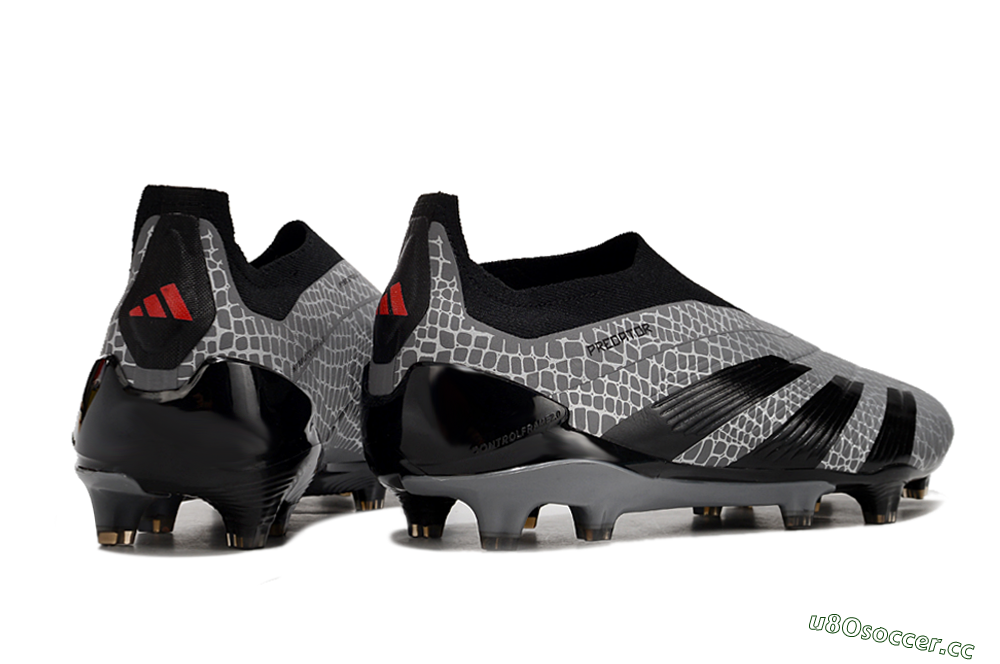 Men's Adidas Predator+ 24 Elite Laceless FG Firm Ground Low-Tops Football Boots - Grey/Black/Red 6