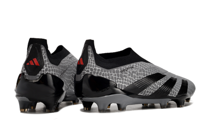 Men's Adidas Predator+ 24 Elite Laceless FG Firm Ground Low-Tops Football Boots - Grey/Black/Red