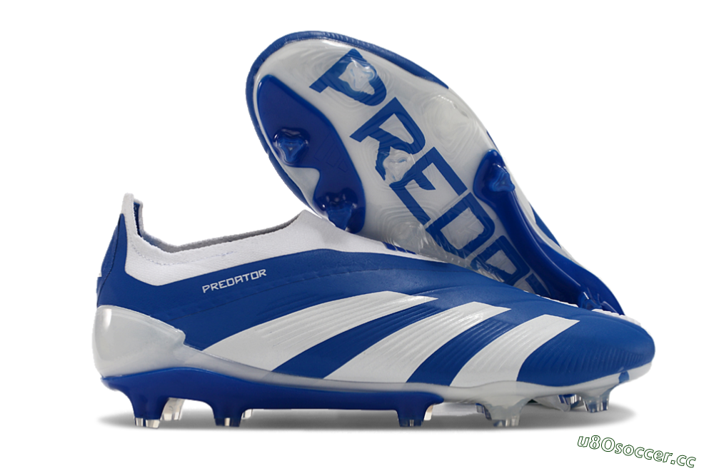 Men's Adidas Predator+ 24 Elite Laceless FG Firm Ground Low-Tops Football Boots - Blue/White 2