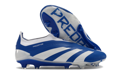 Men's Adidas Predator+ 24 Elite Laceless FG Firm Ground Low-Tops Football Boots - Blue/White
