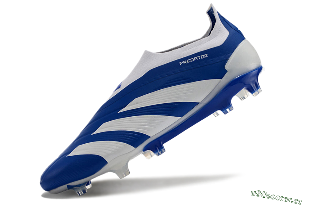 Men's Adidas Predator+ 24 Elite Laceless FG Firm Ground Low-Tops Football Boots - Blue/White 6