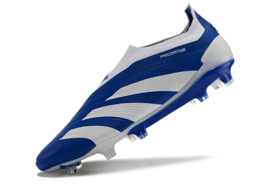 Men's Adidas Predator+ 24 Elite Laceless FG Firm Ground Low-Tops Football Boots - Blue/White