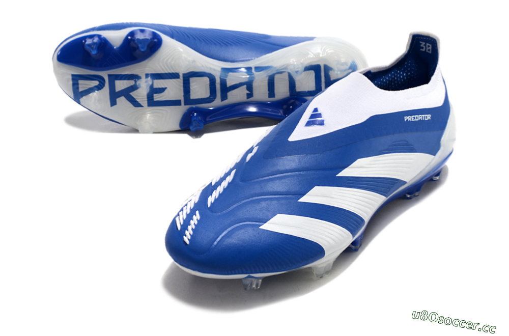 Men's Adidas Predator+ 24 Elite Laceless FG Firm Ground Low-Tops Football Boots - Blue/White 3