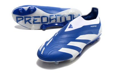 Men's Adidas Predator+ 24 Elite Laceless FG Firm Ground Low-Tops Football Boots - Blue/White