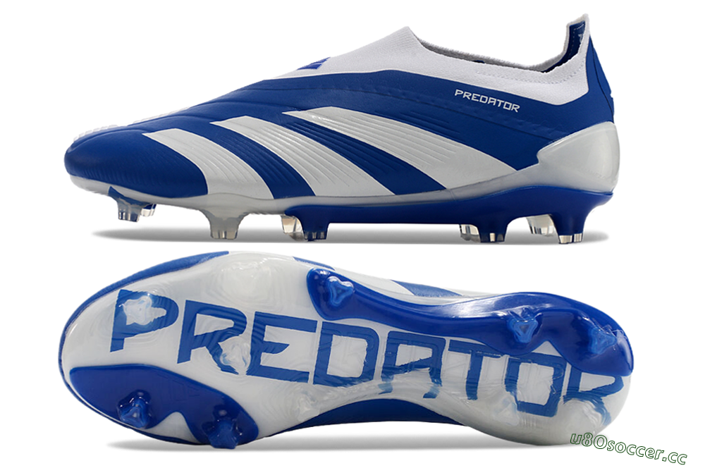 Men's Adidas Predator+ 24 Elite Laceless FG Firm Ground Low-Tops Football Boots - Blue/White 1
