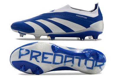 Men's Adidas Predator+ 24 Elite Laceless FG Firm Ground Low-Tops Football Boots - Blue/White