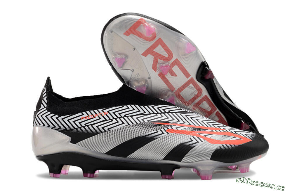 Men's Adidas Predator+ 24 Elite Laceless FG Firm Ground Low-Tops Football Boots - White/Black/Silver 2