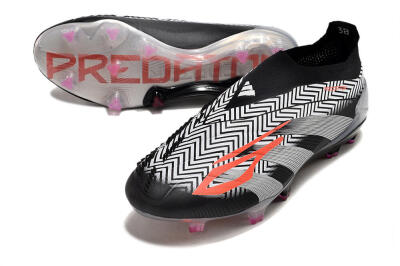 Men's Adidas Predator+ 24 Elite Laceless FG Firm Ground Low-Tops Football Boots - White/Black/Silver